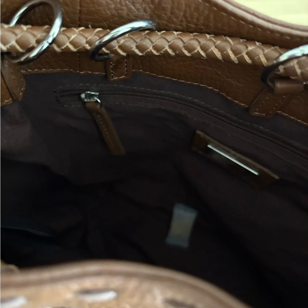 Talbots Brown Leather Boho Hobo Purse Bag Braided Detail